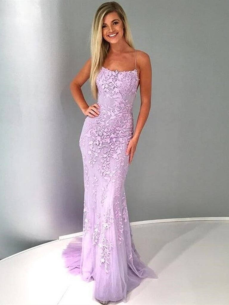 Purple Backless Lace Prom Dresses ...